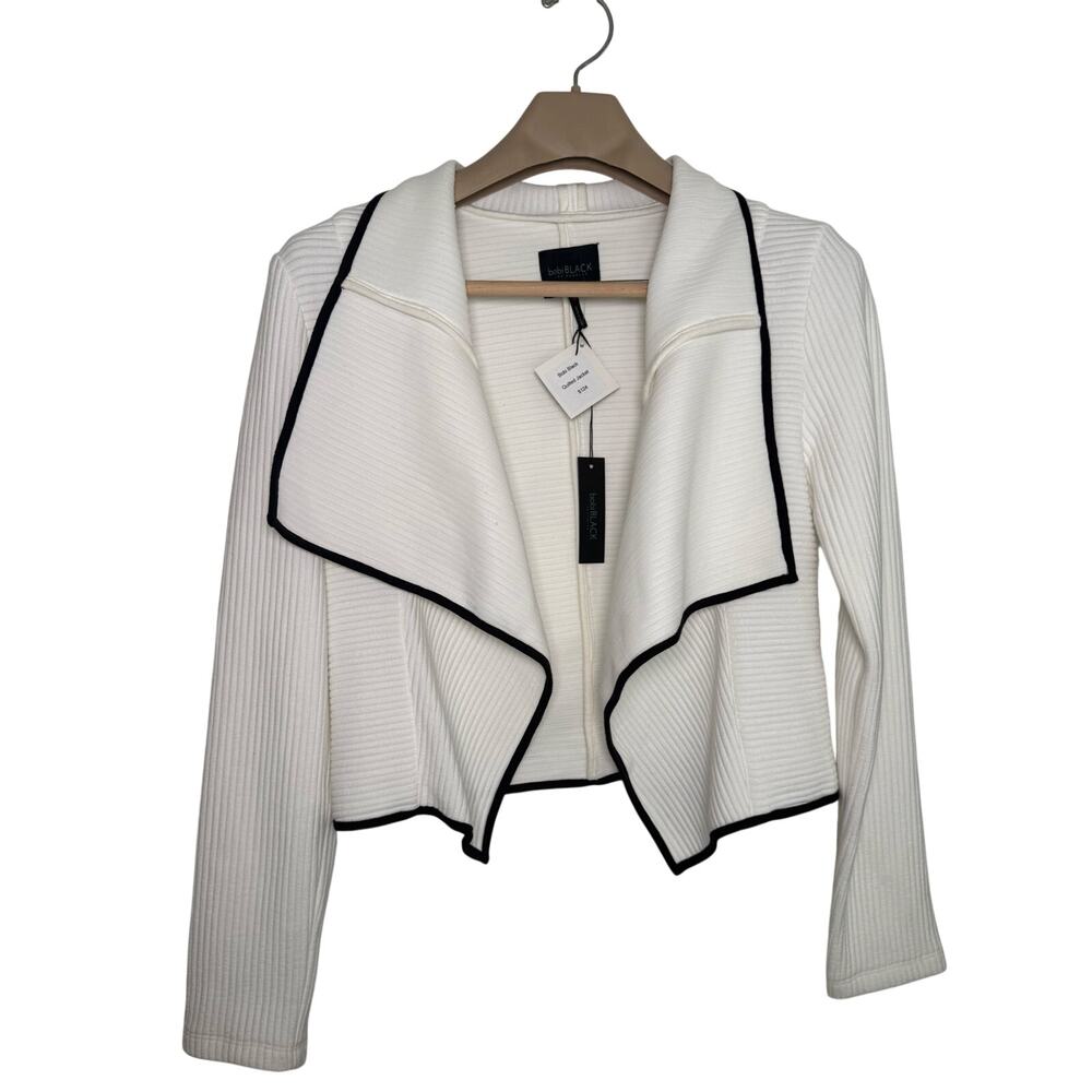 Bobi Los Angeles Open Front Cropped Draped Cardigan Jacket White Black MEDIUM